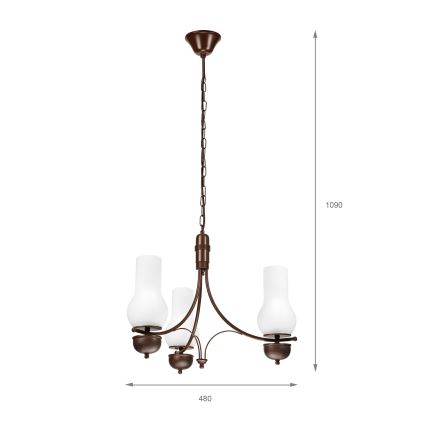 Brilagi - LED-kroonluchter met ketting COTTAGE 3xE14/40W/230V beuk/bruin/wit
