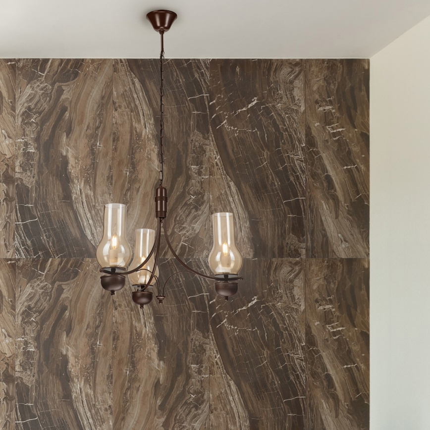 Brilagi - LED-kroonluchter met ketting COTTAGE 3xE14/40W/230V beuken/bruin/rookbeige