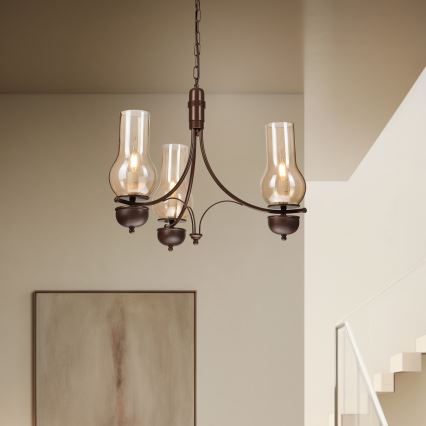 Brilagi - LED-kroonluchter met ketting COTTAGE 3xE14/40W/230V beuken/bruin/rookbeige