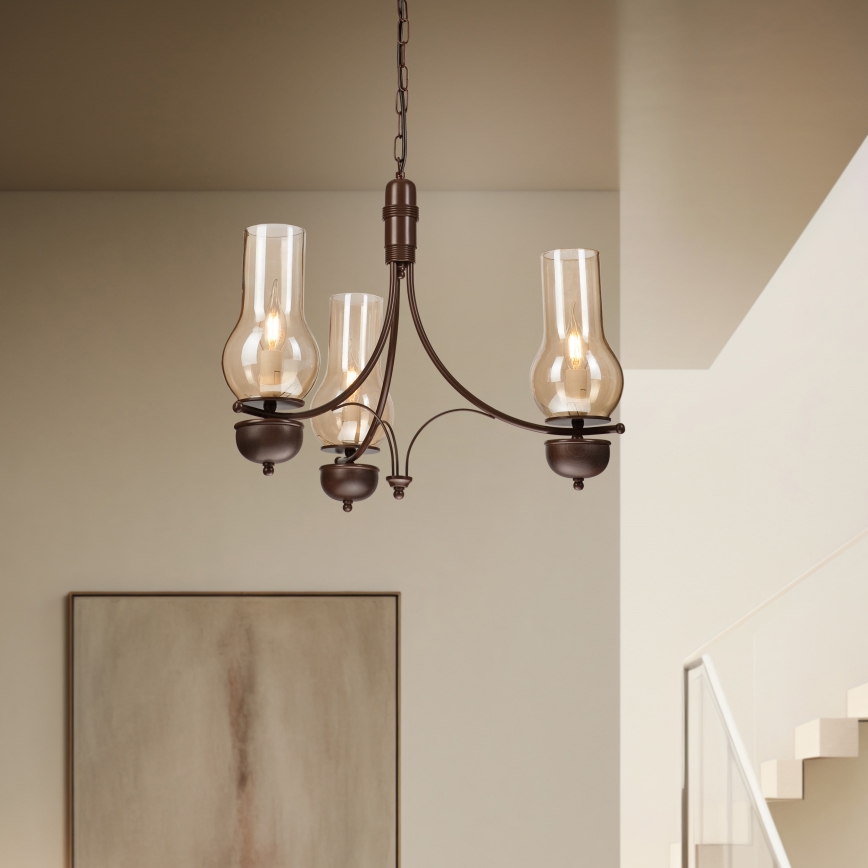 Brilagi - LED-kroonluchter met ketting COTTAGE 3xE14/40W/230V beuken/bruin/rookbeige