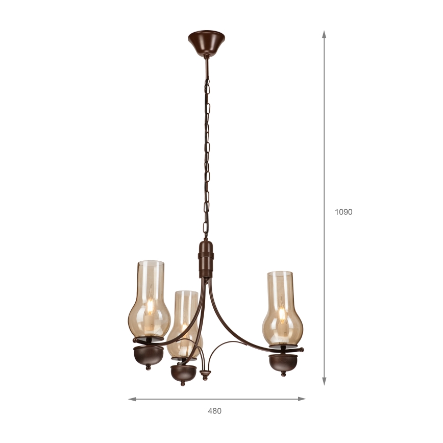 Brilagi - LED-kroonluchter met ketting COTTAGE 3xE14/40W/230V beuken/bruin/rookbeige