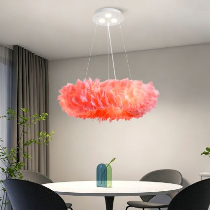 BRILAGI - LED-kroonluchter met snoer FEATHER 3xE27/40W/230V + 3xLED/3W Ø 50 cm roze