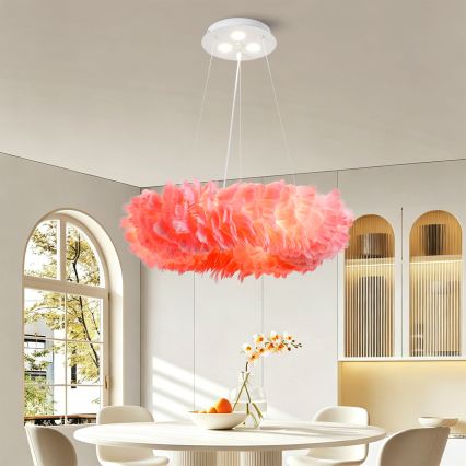BRILAGI - LED-kroonluchter met snoer FEATHER 3xE27/40W/230V + 3xLED/3W Ø 50 cm roze