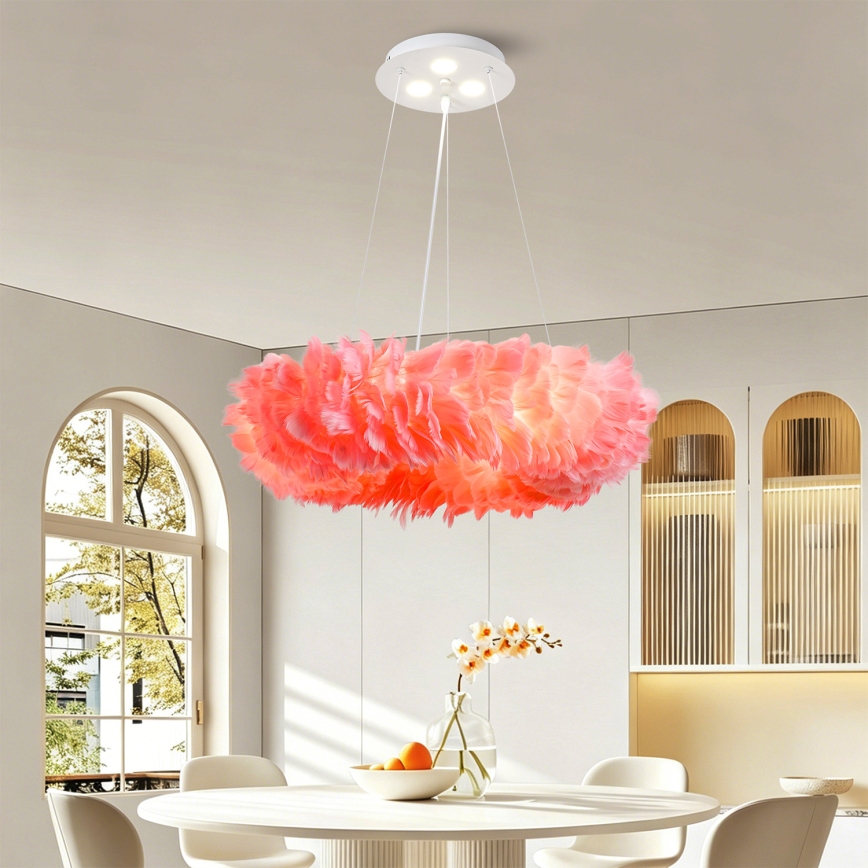 BRILAGI - LED-kroonluchter met snoer FEATHER 3xE27/40W/230V + 3xLED/3W Ø 50 cm roze