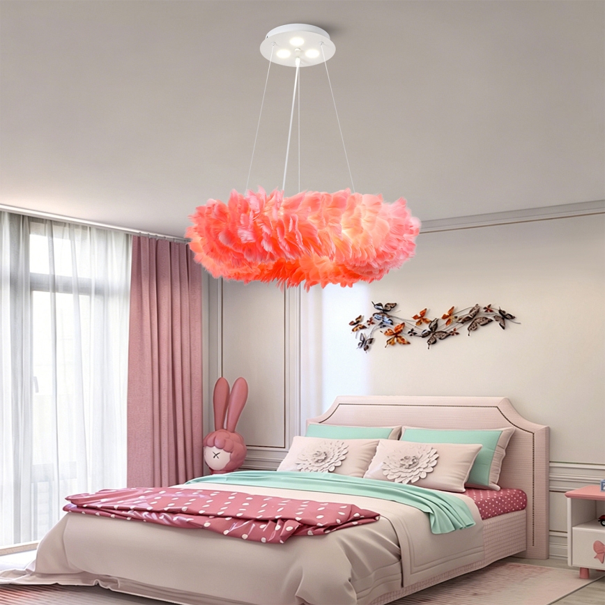 BRILAGI - LED-kroonluchter met snoer FEATHER 3xE27/40W/230V + 3xLED/3W Ø 50 cm roze