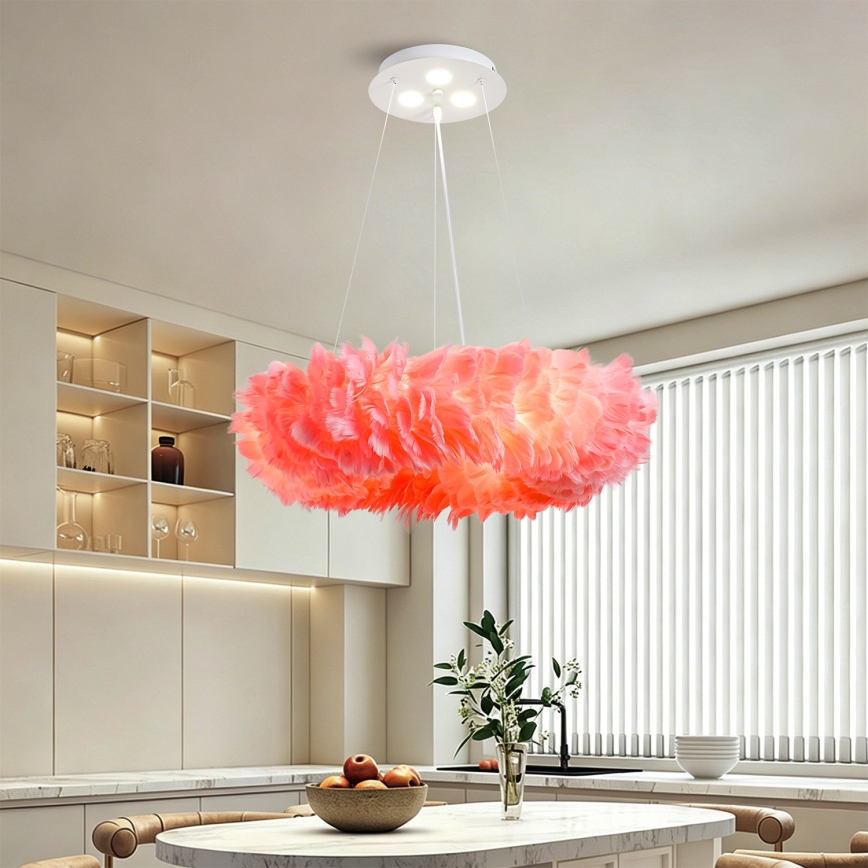 BRILAGI - LED-kroonluchter met snoer FEATHER 3xE27/40W/230V + 3xLED/3W Ø 50 cm roze