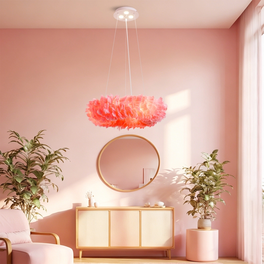 BRILAGI - LED-kroonluchter met snoer FEATHER 3xE27/40W/230V + 3xLED/3W Ø 50 cm roze