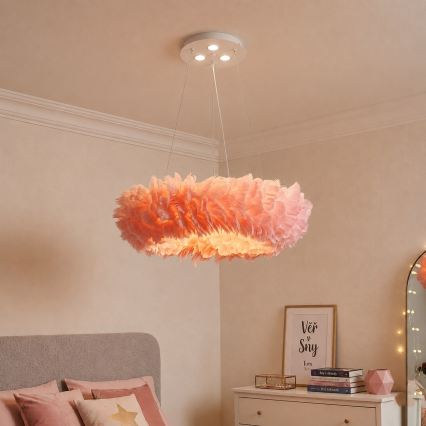 Brilagi - LED-kroonluchter met snoer FEATHER 3xE27/40W/230V + 3xLED/3W Ø 50 cm roze
