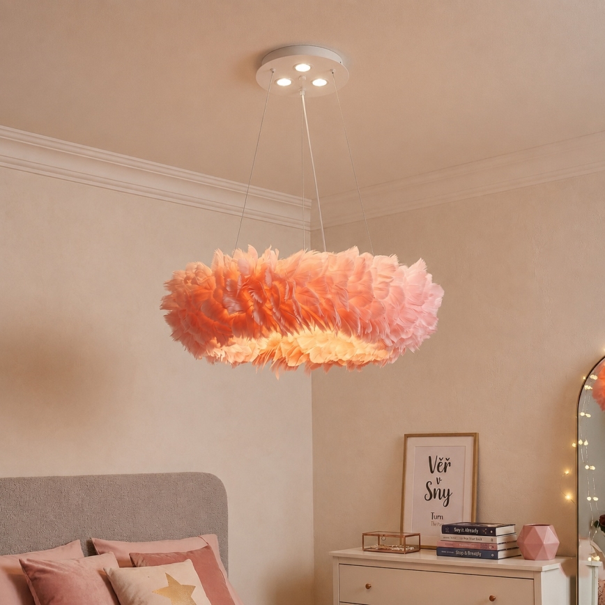 Brilagi - LED-kroonluchter met snoer FEATHER 3xE27/40W/230V + 3xLED/3W Ø 50 cm roze