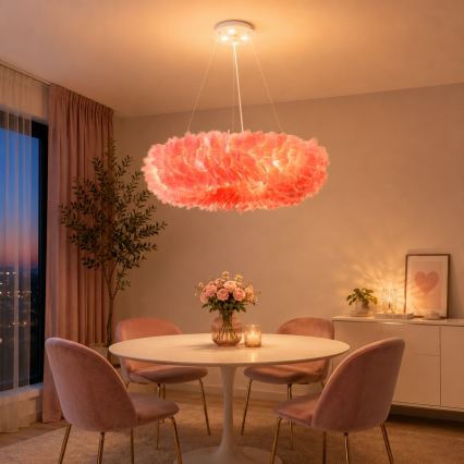 Brilagi - LED-kroonluchter met snoer FEATHER 3xE27/40W/230V + 3xLED/3W Ø 50 cm roze