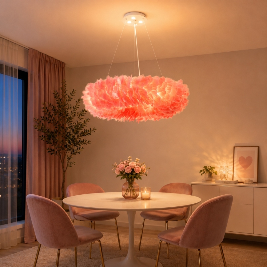 Brilagi - LED-kroonluchter met snoer FEATHER 3xE27/40W/230V + 3xLED/3W Ø 50 cm roze
