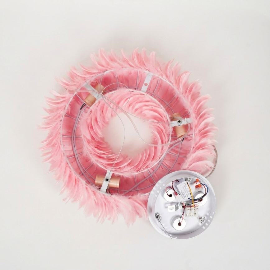 Brilagi - LED-kroonluchter met snoer FEATHER 3xE27/40W/230V + 3xLED/3W Ø 50 cm roze