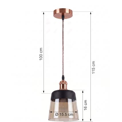 Brilagi - LED hanglamp aan snoer RETRO GLASS 1xE27/60W/230V Ø 15,5 cm koper/rookbeige/zwart