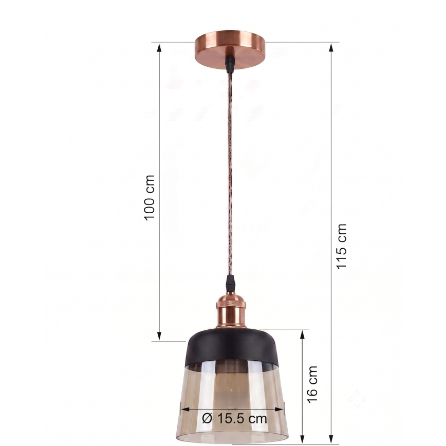 Brilagi - LED hanglamp aan snoer RETRO GLASS 1xE27/60W/230V Ø 15,5 cm koper/rookbeige/zwart