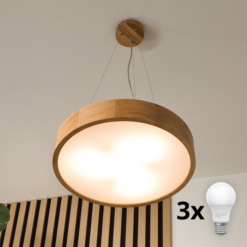 Brilagi - LED-lampenkroon aan kabel CARVALHO 3xE27/60W/230V eiken pr. 47,5 cm