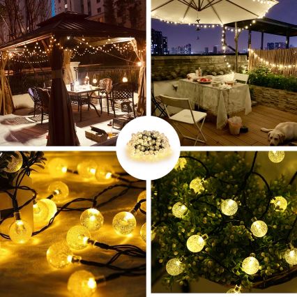 BRILAGI - Zonne-LED-decoratiesnoer BUBBLE, 300 LED, 8 standen, 30 m, IP65, warm wit, 500 mAh