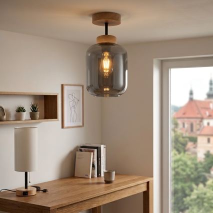 BRILAGI - LED Opbouwkroonluchter RETRO GLASS 1xE27/60W/230V Ø 14 cm eik/rookgrijs