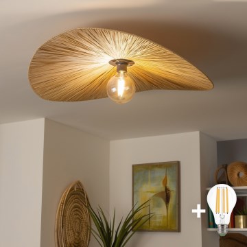 Brilagi - LED-opbouwkroonluchter CERIA BOHO 1xE27/40W/230V Ø 80 cm raffia/eiken