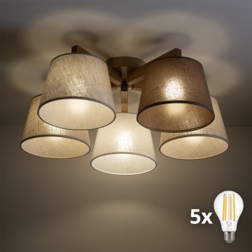 BRILAGI - LED Opbouwkroonluchter LATTE SABIA 5xE27/15W/230V dennenhout/mix