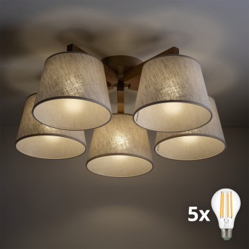 BRILAGI - LED-opbouwkroonluchter LATTE SABIA 5xE27/15W/230V grenen/crème