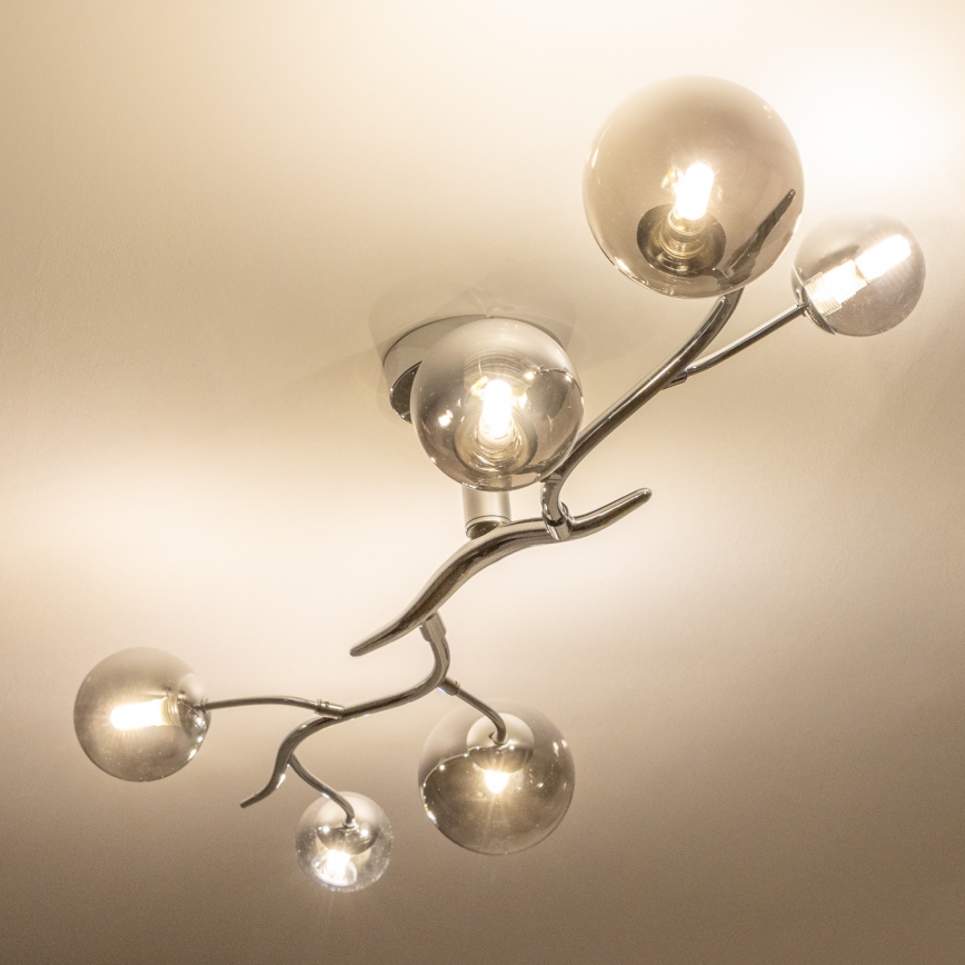 Brilagi - LED opbouwkroonluchter MISTEL 6xG9/3W/230V zwart-chroom/gerookt glas