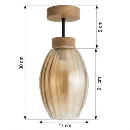 BRILAGI - LED Opbouwkroonluchter RETRO GLASS 1xE27/60W/230V Ø 17 cm eiken/rookbeige