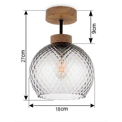 BRILAGI - LED Opbouwkroonluchter RETRO GLASS 1xE27/60W/230V Ø 18 cm eiken/rookgrijs