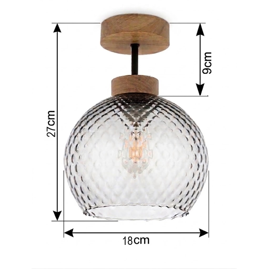BRILAGI - LED Opbouwkroonluchter RETRO GLASS 1xE27/60W/230V Ø 18 cm eiken/rookgrijs