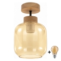 BRILAGI - LED-opbouwkroonluchter RETRO GLASS 1xE27/60W/230V Ø 14 cm eik/rookbeige