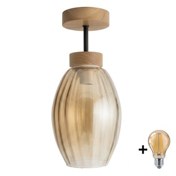 BRILAGI - LED Opbouwkroonluchter RETRO GLASS 1xE27/60W/230V Ø 17 cm eiken/rookbeige