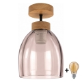 BRILAGI - LED opbouwkroonluchter RETRO GLASS 1xE27/60W/230V Ø 17 cm eiken/rookbeige