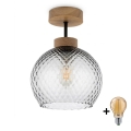 BRILAGI - LED Opbouwkroonluchter RETRO GLASS 1xE27/60W/230V Ø 18 cm eiken/rookgrijs