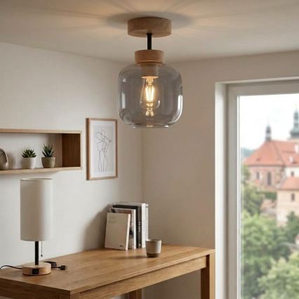 BRILAGI - LED Opbouwlamp RETRO GLASS 1xE27/60W/230V Ø 14 cm eiken/rookgrijs