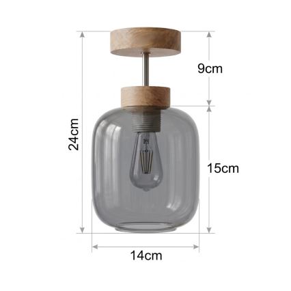 BRILAGI - LED Opbouwlamp RETRO GLASS 1xE27/60W/230V Ø 14 cm eiken/rookgrijs