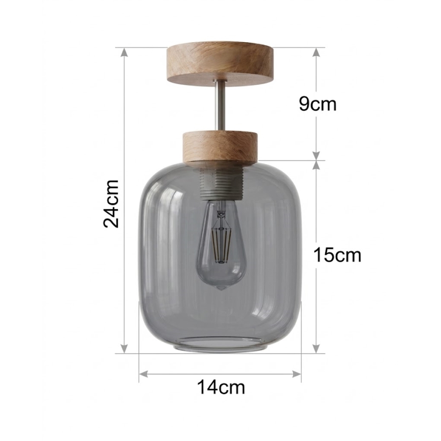 BRILAGI - LED Opbouwlamp RETRO GLASS 1xE27/60W/230V Ø 14 cm eiken/rookgrijs