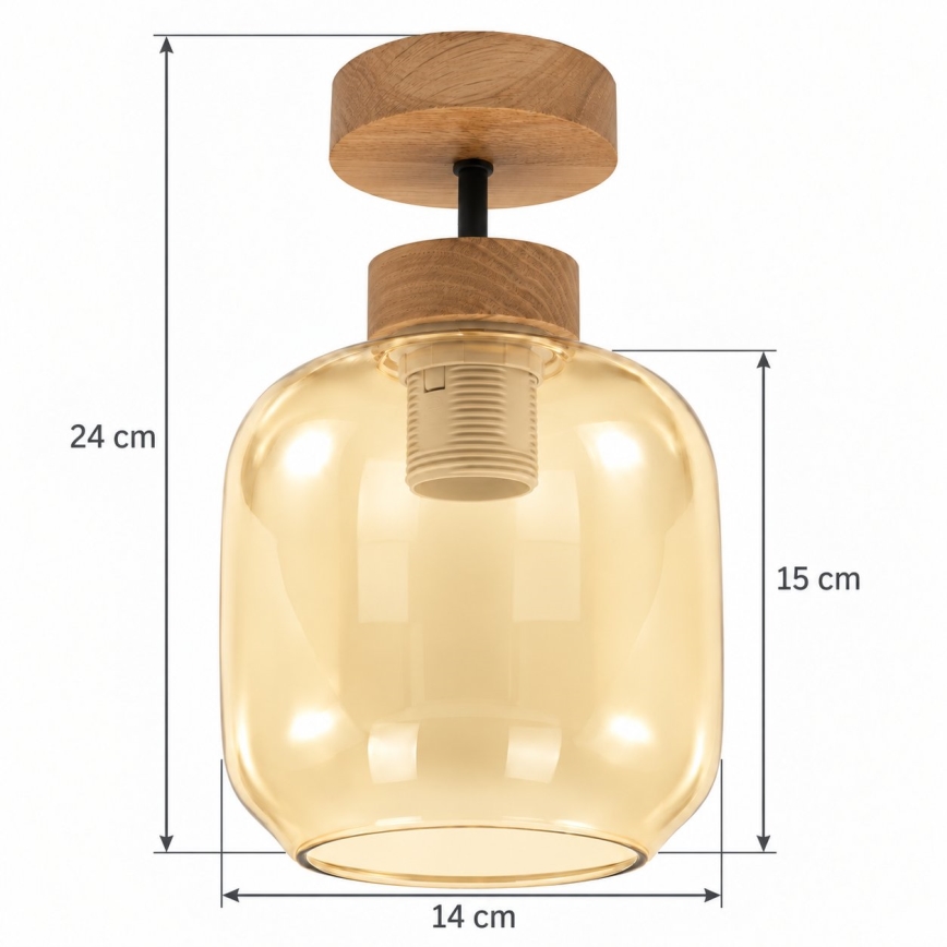 BRILAGI - LED-opbouwkroonluchter RETRO GLASS 1xE27/60W/230V Ø 14 cm eik/rookbeige