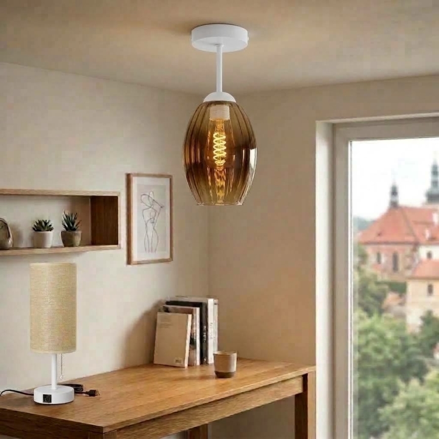 BRILAGI - LED opbouwplafonnière RETRO GLASS 1xE27/60W/230V Ø 17 cm wit/rookbeige