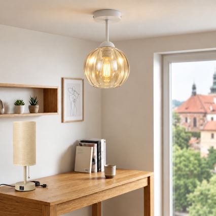 BRILAGI - LED opbouwkroonluchter RETRO GLASS 1xE27/60W/230V Ø 18 cm wit/rookbeige