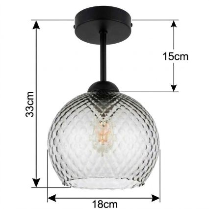 BRILAGI - LED Opbouwplafondlamp RETRO GLASS 1xE27/60W/230V Ø 18 cm zwart/rookgrijs