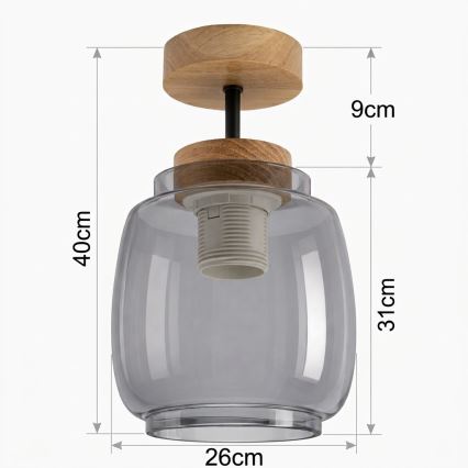 BRILAGI - LED opbouwplafondlamp RETRO GLASS 1xE27/60W/230V Ø 26 cm eik/rookgrijs