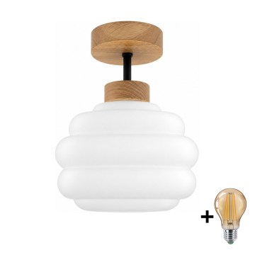 BRILAGI - LED opbouwlamp RETRO GLASS 1xE27/60W/230V Ø 20 cm eik/wit