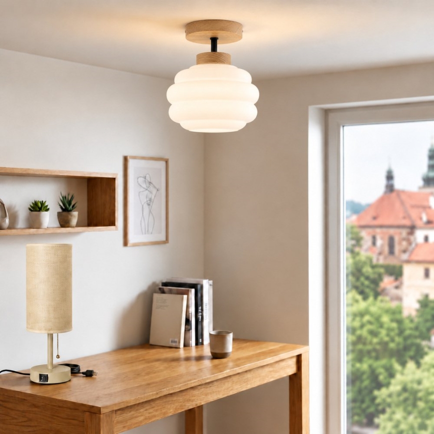 BRILAGI - LED opbouwlamp RETRO GLASS 1xE27/60W/230V Ø 20 cm eik/wit