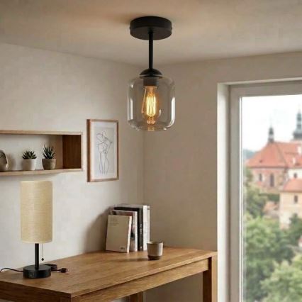 BRILAGI - LED opbouwlamp RETRO GLASS 1xE27/60W/230V Ø 14 cm zwart/rookgrijs