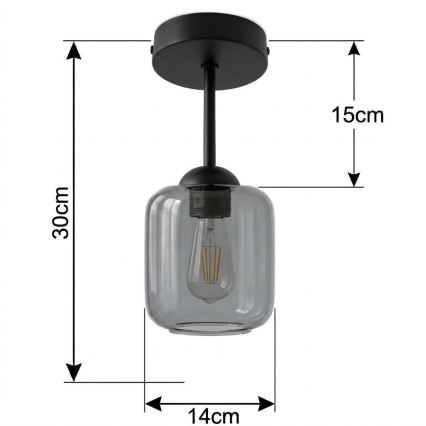 BRILAGI - LED opbouwlamp RETRO GLASS 1xE27/60W/230V Ø 14 cm zwart/rookgrijs