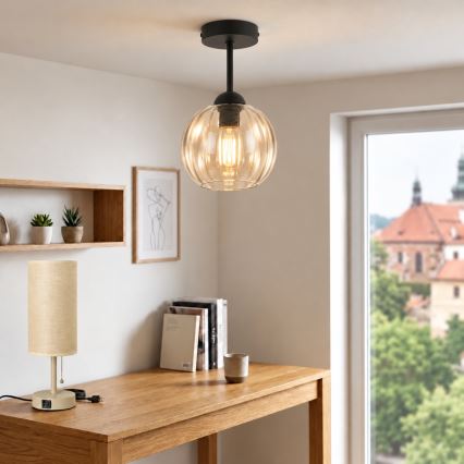 BRILAGI - LED Opbouwluster RETRO GLASS 1xE27/60W/230V Ø 18 cm zwart/rookbeige