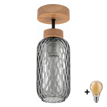 BRILAGI - LED opbouwplafondlamp RETRO GLASS 1xE27/60W/230V Ø 14 cm eiken/rookgrijs