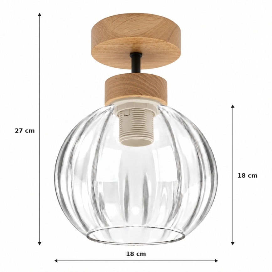 BRILAGI - LED-opbouwplafondlamp RETRO GLASS 1xE27/60W/230V Ø 18 cm eiken/helder