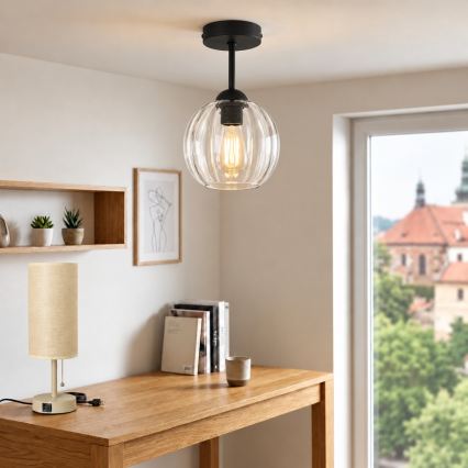 BRILAGI - LED Opbouwplafondlamp RETRO GLASS 1xE27/60W/230V Ø 18 cm zwart/helder