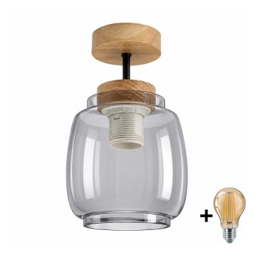 BRILAGI - LED opbouwplafondlamp RETRO GLASS 1xE27/60W/230V Ø 26 cm eik/rookgrijs