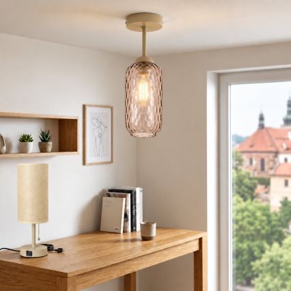 BRILAGI - LED Opbouwplafondlamp RETRO GLASS 1xE27/60W/230V Ø 14 cm beige/rookbruin